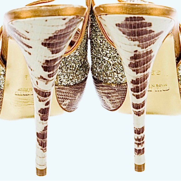 Miu Miu Embellished Silver Glitter Peep Toe Leather Slingback Shoes 8.5 - Picture 7 of 14